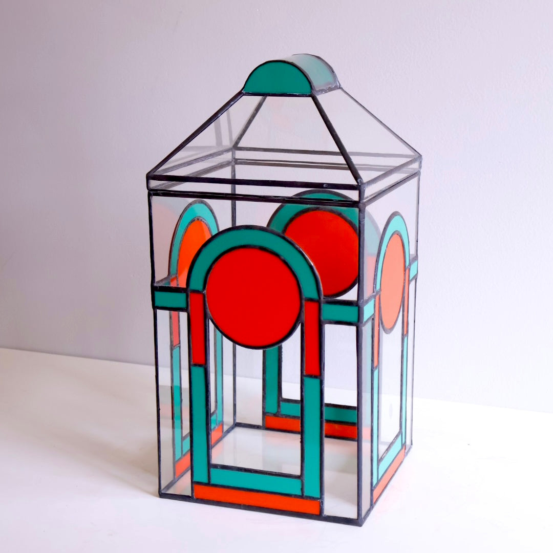 Arch and Disc Terrarium in Orange and Greens