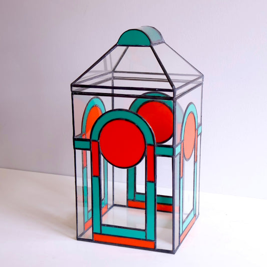 Arch and Disc Terrarium in Orange and Greens