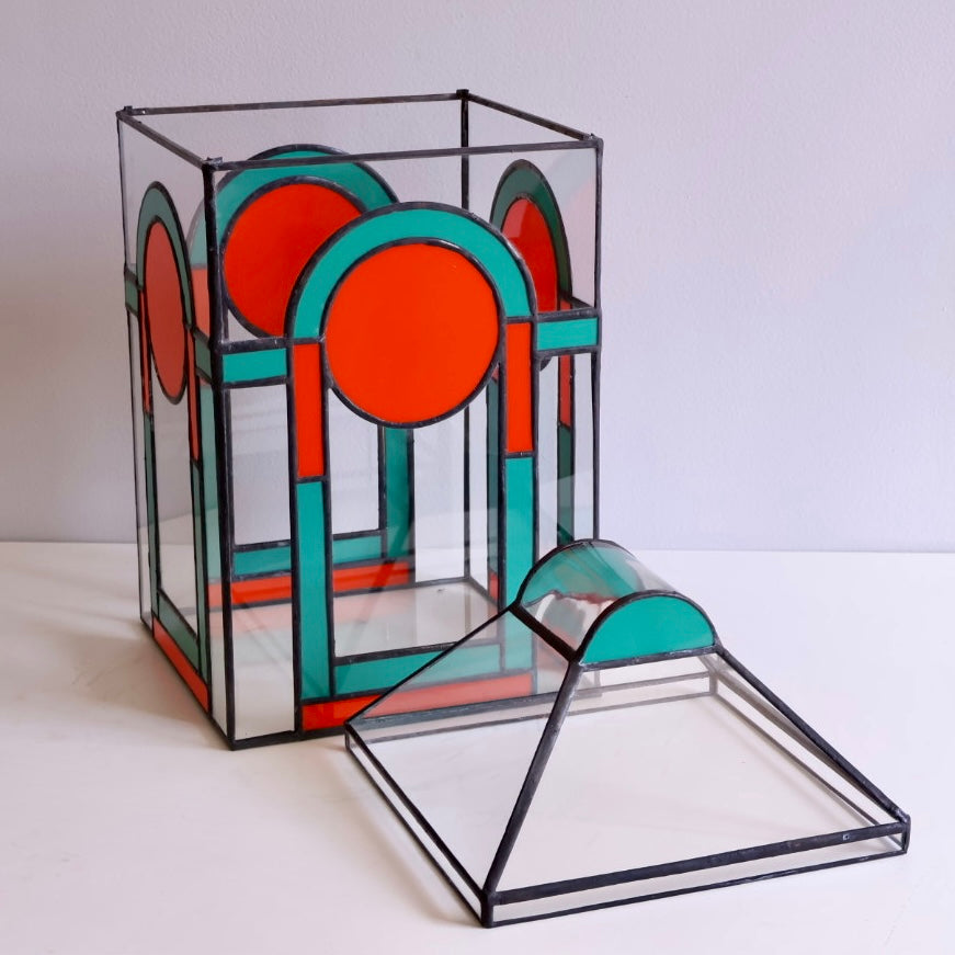 Arch and Disc Terrarium in Orange and Greens