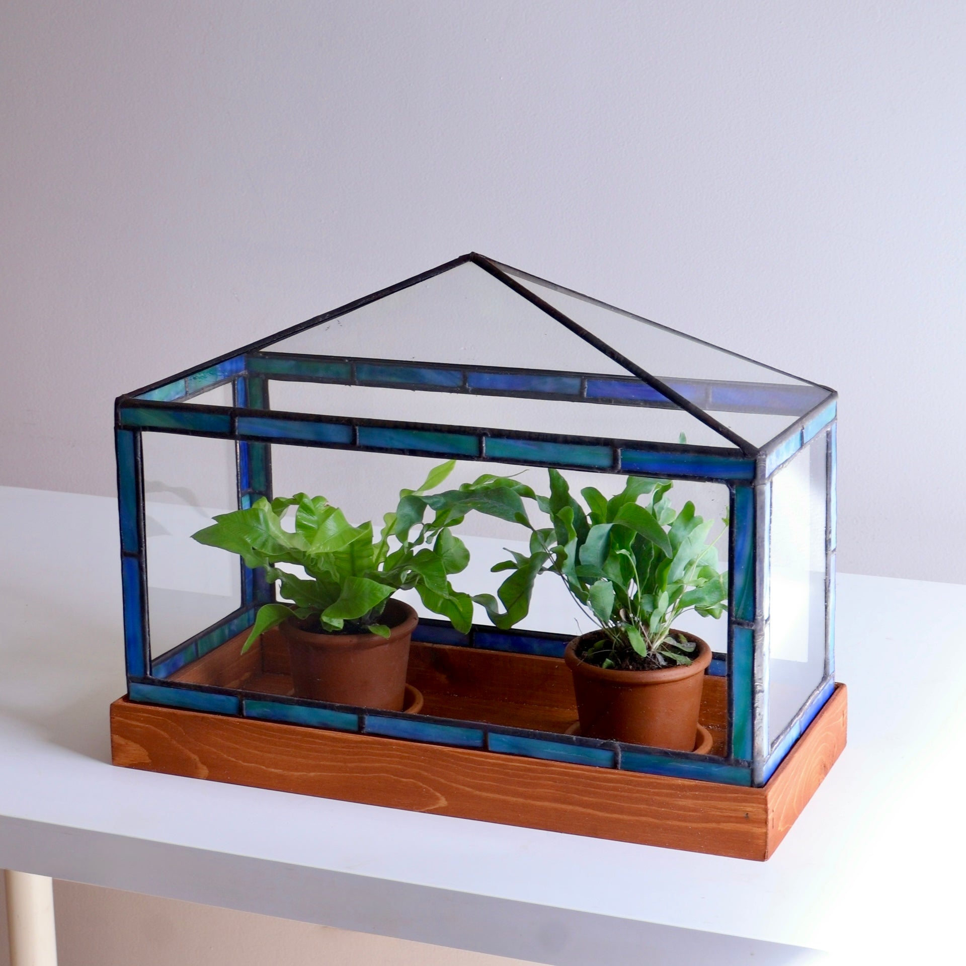 Stained-Glass Terrarium Wardian Case Blue/Green