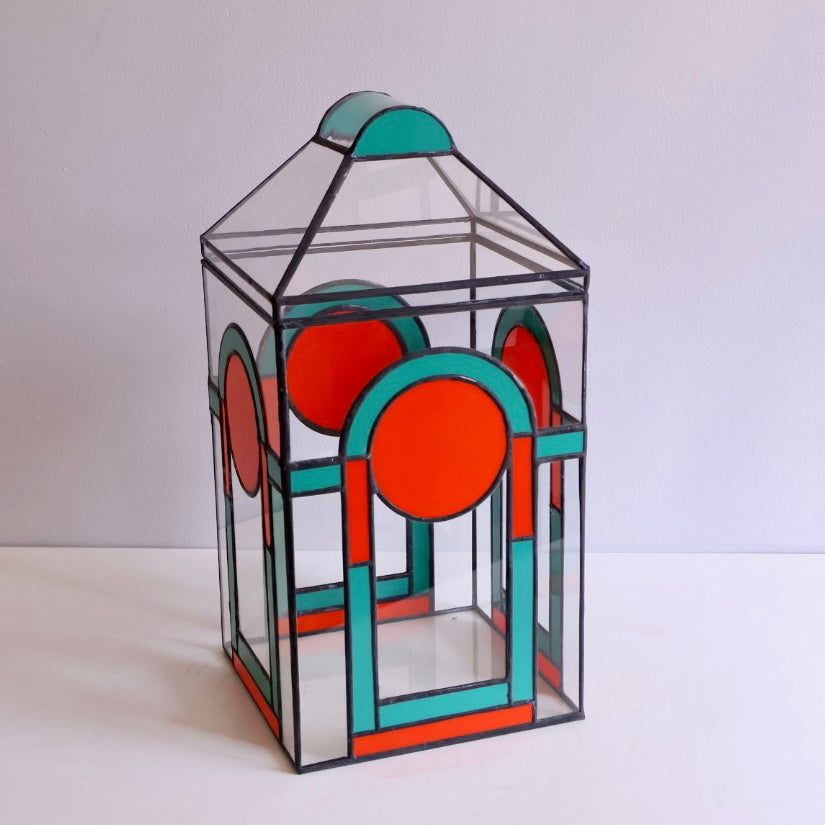 Disc Terrarium Arch and Disc Terrarium in Orange and Greens – LeadHead Glass